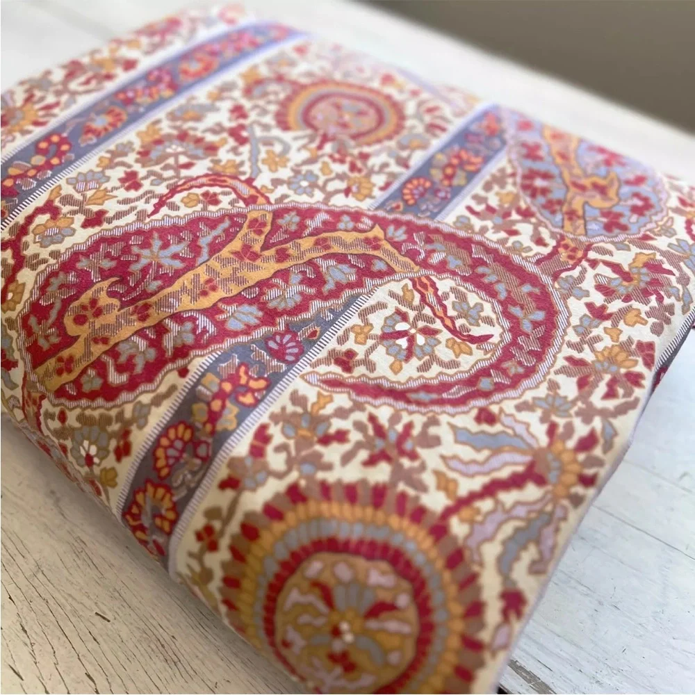 RARE Pottery Barn KING Paisley Duvet Cover Stripe Floral Red Blue Gold PB Ribbon